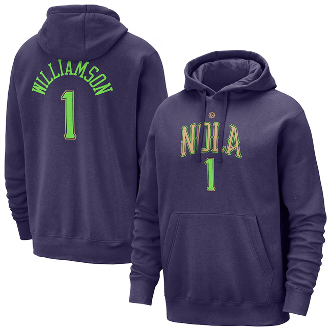 Men's Purple New Orleans Pelicans #1 Zion Williamson 2024/25 City Edition Pullover Hoodie